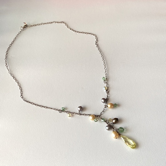 Silver Necklace with Pastel Beads and Plearls - Picture 2 of 2